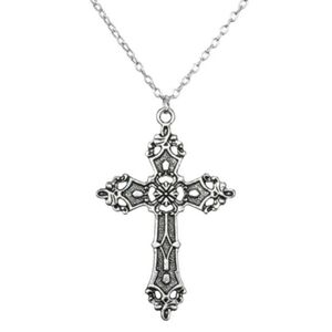 Ornate Cross Pendant Necklace Silver